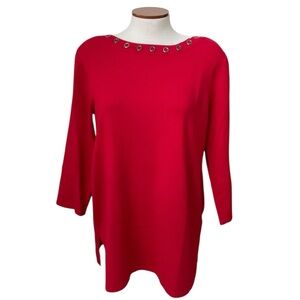 CABLE & GAUGE Women’s Sweater 3/4 Sleeve Red Grommets Size Large